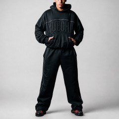 Men's Heavyweight French Terry Hoodie Wide Leg Sweatpants Oversized Drop Shoulder Applique Reflective Piping Street Tracksuit