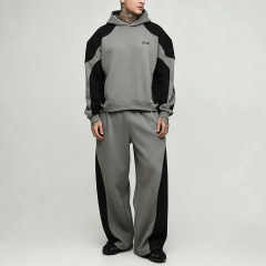 Custom Men's Oversized Boxy Fit Colour Block Hoodie Tracksuit Panel Hooded Jogger Embroidery Soft Jersey Streetwear Two Piece