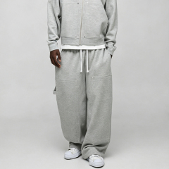 Custom Studded Rivet Metal Detail Boxy Fit Cropped Wide Leg Baggy Grey Cotton Men's Heavyweight Fleece Winter Streetwear