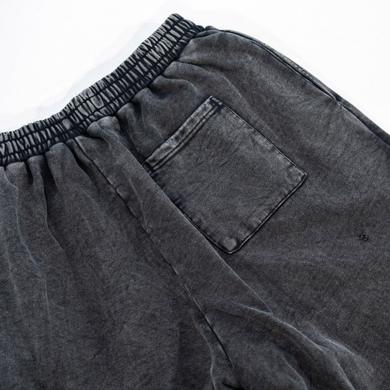 Men's Charcoal Washed 400G Heavyweight Fleece Applique Embroidery Distressed Hoodie Wide Leg Sweatpants Set Cotton Tracksuit