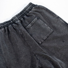 Men's Charcoal Washed 400G Heavyweight Fleece Applique Embroidery Distressed Hoodie Wide Leg Sweatpants Set Cotton Tracksuit