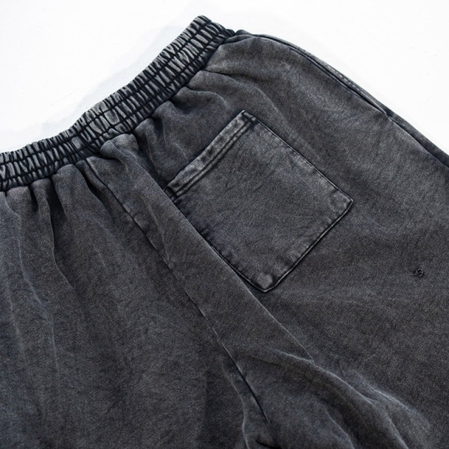 Men's Charcoal Washed 400G Heavyweight Fleece Applique Embroidery Distressed Hoodie Wide Leg Sweatpants Set Cotton Tracksuit