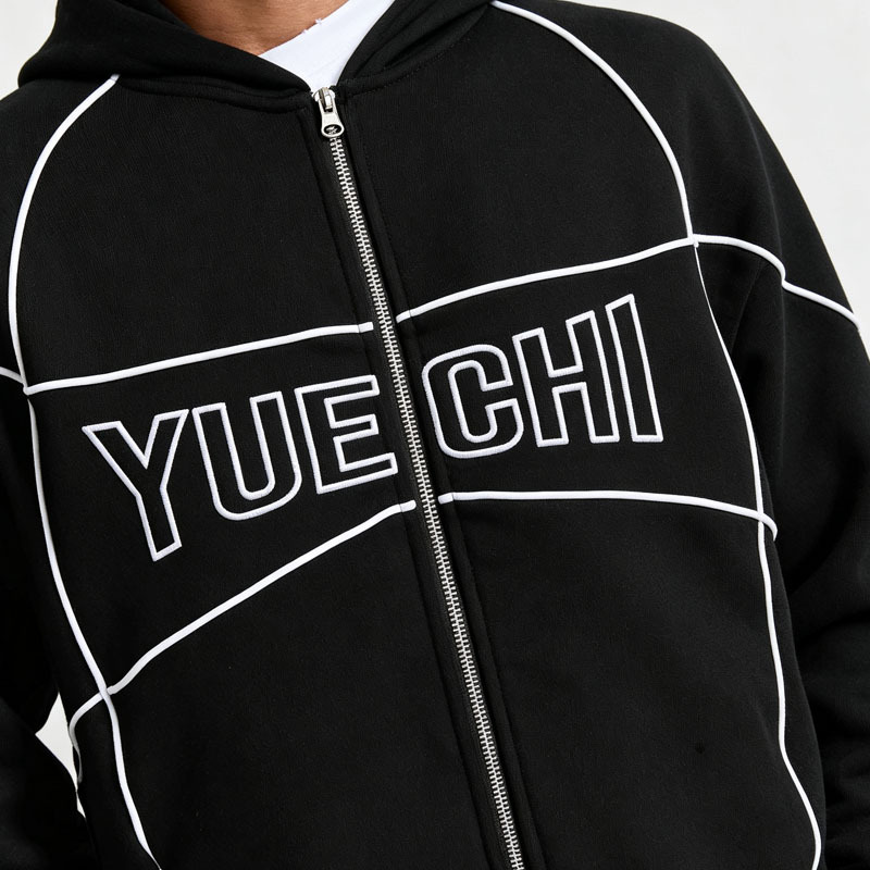 Unisex Regular Fit Full Zip Hoodie Tracksuit 440 Gsm 100% Cotton French Terry Embroidered Baggy Wide Leg Streetwear 2 Piece Set