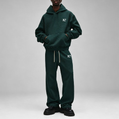 Custom Men Dark Green 3D Bubble Waffle Jacquard Tracksuit Screen Printing Oversized Hoodie Wide Leg Sweatpants Streetwear