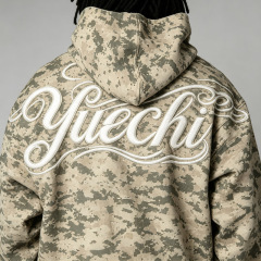 Custom Men's Camo Pullover Hooded Tracksuit Set 100% Cotton French Terry Applique Embroidery DTG Printing Oversized Street Sport