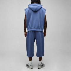 Custom Men's Winter Oversized Washed Sleeveless Zip Hooded Vest Cropped Wide Leg Jogger Tracksuit Fleece Embroidered Logo