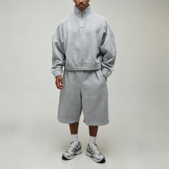 Winter Custom Quarter Zip Mock Neck Boxy Fit Cropped Elastic Hem Contrast Piping Fleece 2-Piece Streetwear Knee-Length Men's