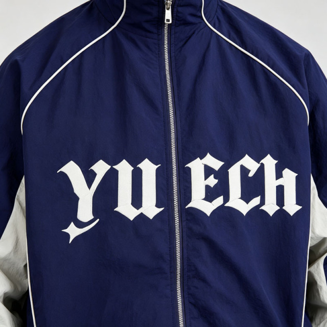 Custom Screen Printing Oversized Mens 95% Nylon 5% Spandex Funnel Neck Jacket Contrast Piping Contrast Panel Jogger Tracksuit