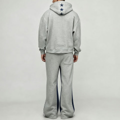 Custom Screen Print Winter Retro Tracksuit 2 Pieces Boxy Fit Wide Leg Heather Grey French Terry Streetwear Men's Sportswear