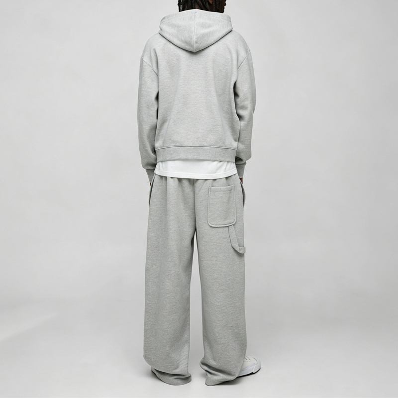 Custom Studded Rivet Metal Detail Boxy Fit Cropped Wide Leg Baggy Grey Cotton Men's Heavyweight Fleece Winter Streetwear