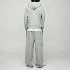 Custom Studded Rivet Metal Detail Boxy Fit Cropped Wide Leg Baggy Grey Cotton Men's Heavyweight Fleece Winter Streetwear
