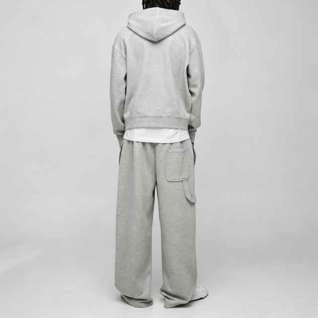 Custom Studded Rivet Metal Detail Boxy Fit Cropped Wide Leg Baggy Grey Cotton Men's Heavyweight Fleece Winter Streetwear