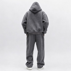 Custom Men's Sherpa Fleece Tracksuit Cropped Pullover Hoodie Set 100% Polyester Fluffy Warm Winter Streetwear Blank Two Piece