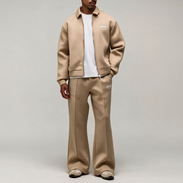 Custom Men's Regular Fit Air Layer Embroidered Jacket and Trouser Casual Zip up Stand Collar Two Piece Daily Outfit Tracksuit