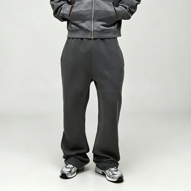 Custom Winter Sun Faded French Terry 2 Pieces Full Zip Boxy Fit Cropped Charcoal Cotton Men's Heavyweight Streetwear Tracksuit