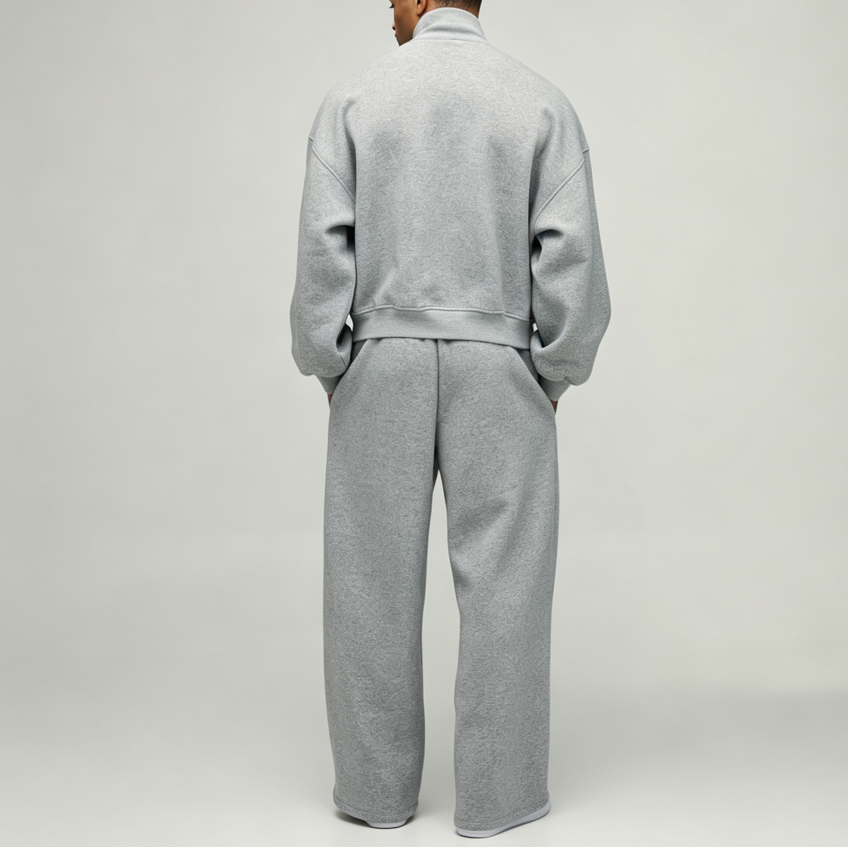 Custom Winter Quarter Zip Mock Neck Pullover Wide Leg Pants 2 Pieces Relaxed Fit Polyester/Cotton Blend Men's Streetwear Casual