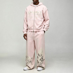 Custom Men's Winter Oversized Boxy French Terry Washed Zip Hoodie Wide Leg Sweatpants 100% Cotton Vintage Graphic Streetwear