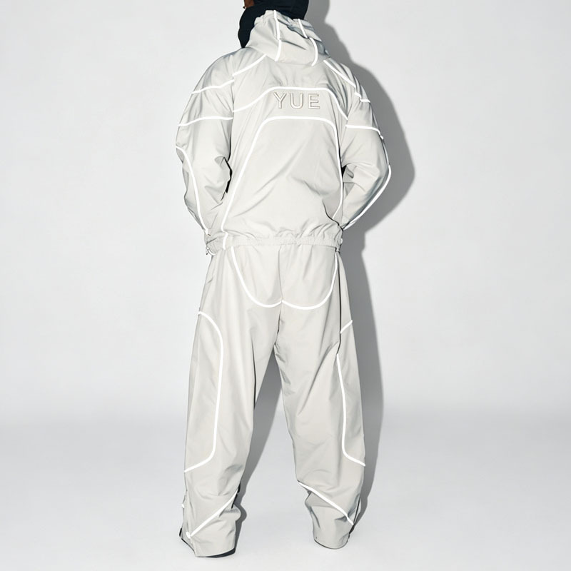 OEM Custom logo Men's Waterproof Reflective Windbreaker Nylon Polyester Zip up Track Jacket and Pants Set Tracksuit