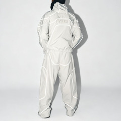 OEM Custom logo Men's Waterproof Reflective Windbreaker Nylon Polyester Zip up Track Jacket and Pants Set Tracksuit