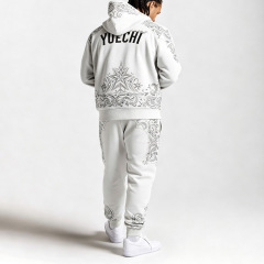 Custom Men Full Zip Hoodie Tracksuit 100% Cotton Heavyweight Fleece Embroidery DTG Printing Cuffed Jogger Two Piece Set