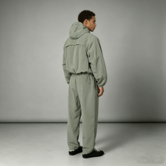 Custom Logo 100% Nylon Men's Tracksuit Set Sage Green Ripstop Grid Hooded Windbreaker Jacket Jogger Pants Two Piece Streetwear