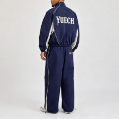 Custom Screen Printing Oversized Mens 95% Nylon 5% Spandex Funnel Neck Jacket Contrast Piping Contrast Panel Jogger Tracksuit