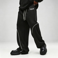 Men Oversized Boxy Hoodie Tracksuit Heavyweight French Terry Contrast Piping Embroidery Wide Leg Streetwear 2 Piece Set