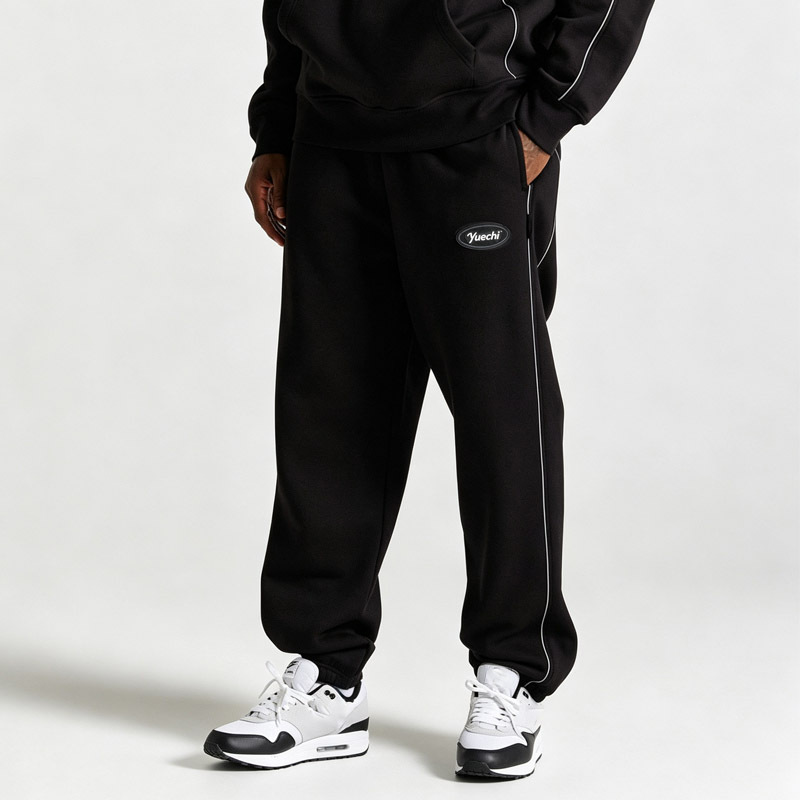 Custom Men Boxy Oversized Hoodie Jogger Pants 2 Piece Set 100% Cotton Fleece Reflective Piping Embroidery Rubber Patch Tracksuit