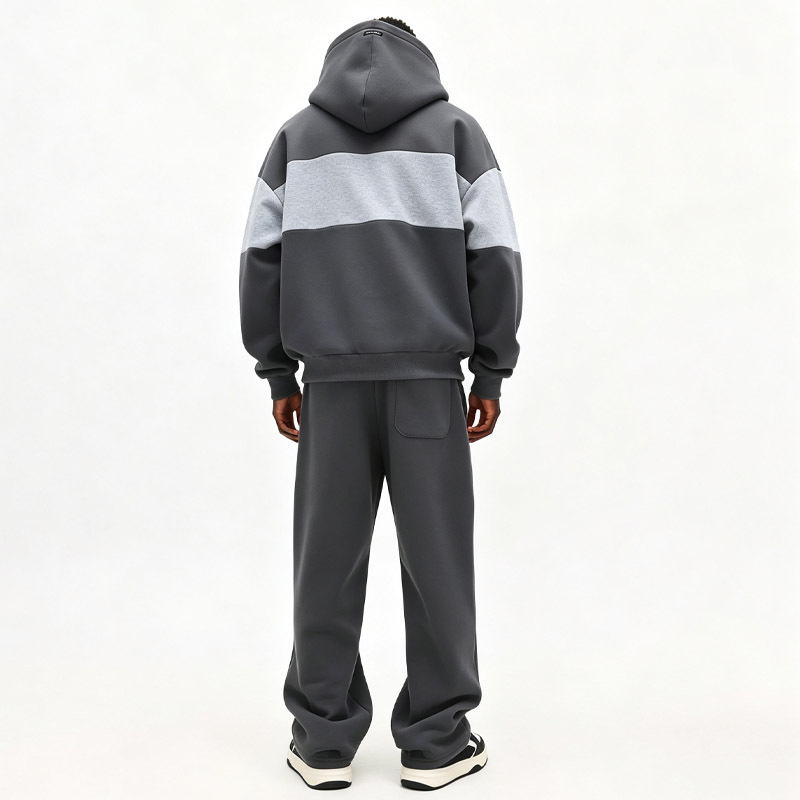 Men Oversized Color Block Hoodie Tracksuit Heavyweight French Terry Contrast Screen Print Baggy Casual Streetwear Two Piece Set