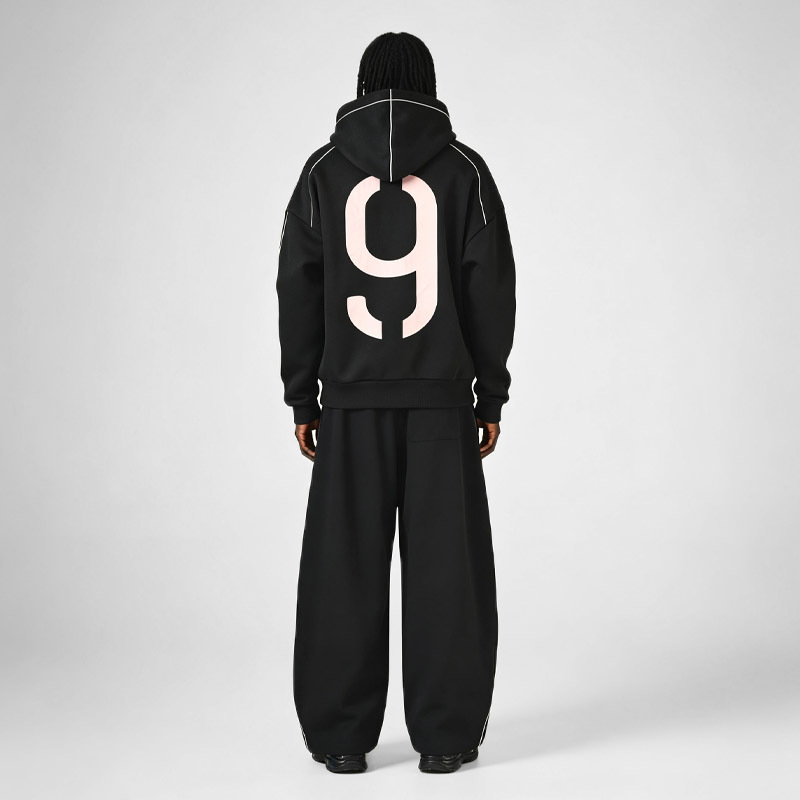Men's Oversized Drop Shoulder Hoodie Heavyweight Fleece Contrast Piping Screen Print Wide Leg Sweatpants Streetwear Tracksuit