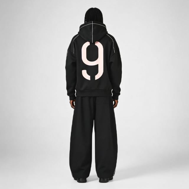Men's Oversized Drop Shoulder Hoodie Heavyweight Fleece Contrast Piping Screen Print Wide Leg Sweatpants Streetwear Tracksuit