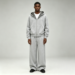 Custom Sets Hoodie Set Leopard Print Lined Heavyweight Fleece Oversized 2 Pieces Streetwear Men's Full Zip up Tracksuit,Leading Custom Apparel Manufacturer | Your Trusted China Sourcing Partner | YC/YUECHI,Custom Cotton / Polyester Leopard Print Lined Heavyweight Fleece Oversized 2 Pieces Streetwear Men's Full Zip up Tracksuit