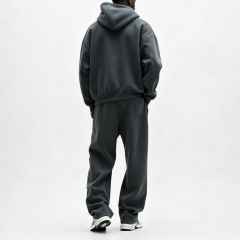 Men Custom Embroidery Screen Print 100% Cotton Fleece Tracksuit Oversized Drop Shoulder Hoodie Loose Wide Leg Sweatpants