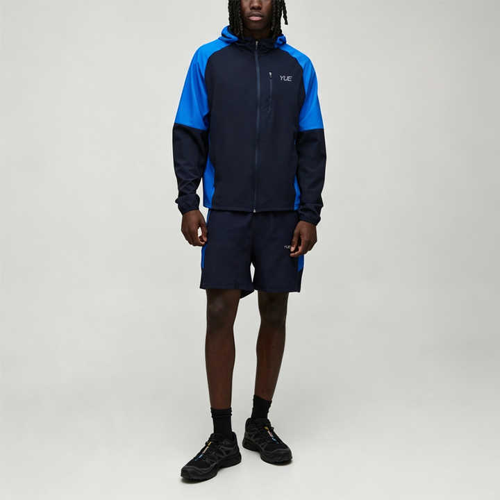 Custom Sets Screen Printing Spliced Contrast Color Full Zip 2 Pieces Hooded Windbreaker Jacket Set Shorts Men's Activewear Tracksuit Set,Leading Custom Apparel Manufacturer | Your Trusted China Sourcing Partner | YC/YUECHI,Custom Screen Printing Spliced Contrast Color Full Zip 2 Pieces Hooded Windbreaker Jacket Shorts Men's Activewear Tracksuit Set