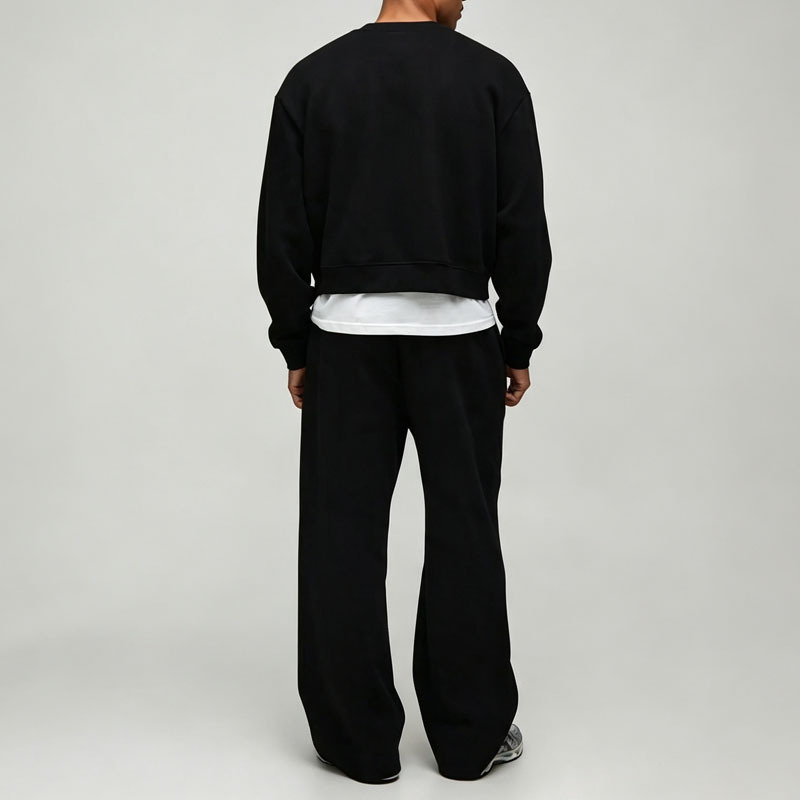 Custom Men's Oversized Boxy Crew Neck Sweatshirt and Wide Leg Jogger Tracksuit 100% Cotton Plain Streetwear Two Piece Set