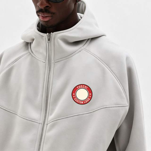 Men Raglan Sleeve Full Zip Hooded Tracksuit Half Collar Silkscreen Print Wide Leg Sweatpants Elastic Waist Casual Streetwear