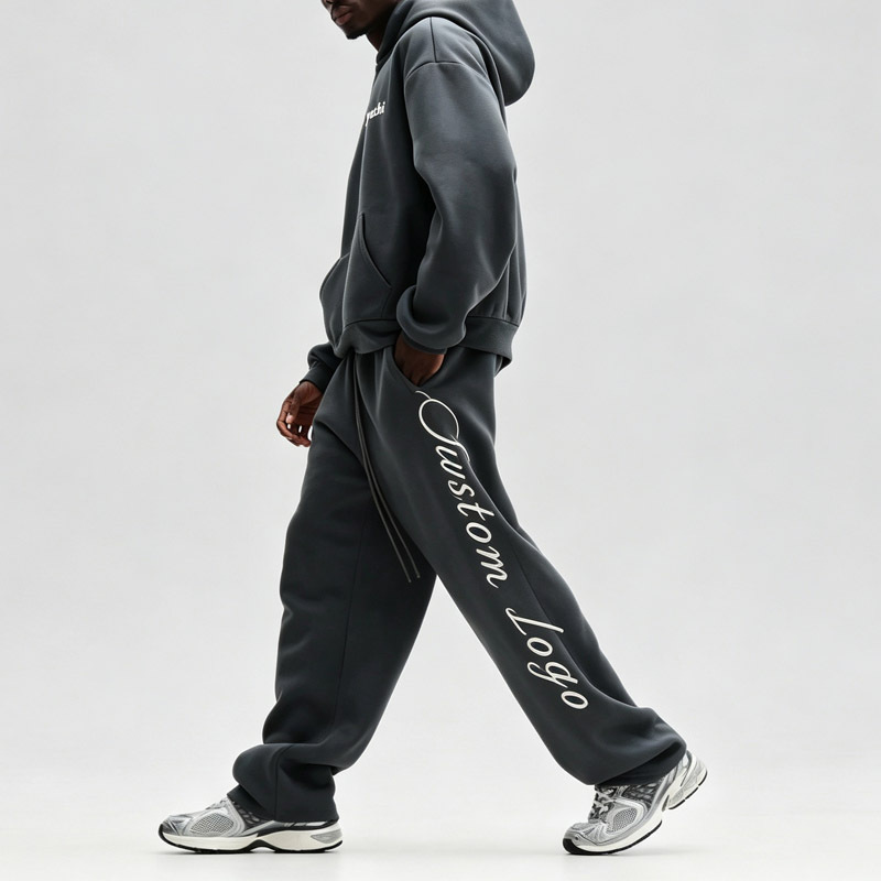 Men Custom Embroidery Screen Print 100% Cotton Fleece Tracksuit Oversized Drop Shoulder Hoodie Loose Wide Leg Sweatpants