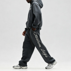 Men Custom Embroidery Screen Print 100% Cotton Fleece Tracksuit Oversized Drop Shoulder Hoodie Loose Wide Leg Sweatpants
