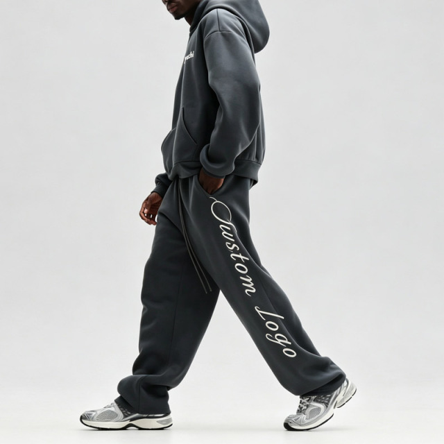 Men Custom Embroidery Screen Print 100% Cotton Fleece Tracksuit Oversized Drop Shoulder Hoodie Loose Wide Leg Sweatpants