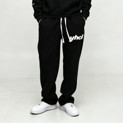 Custom Screen Print Graphic Black Fleece 2 Pieces Boxy Fit Baggy Cotton Pullover Apparel Men's Urban Streetwear Jogger Set