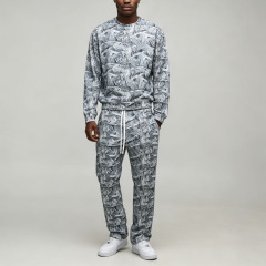 Custom Screen Print Round Neck Sweatshirt Activewear Silhouette Baggy Regular Patterned Jogger Men's Graphic Tracksuit