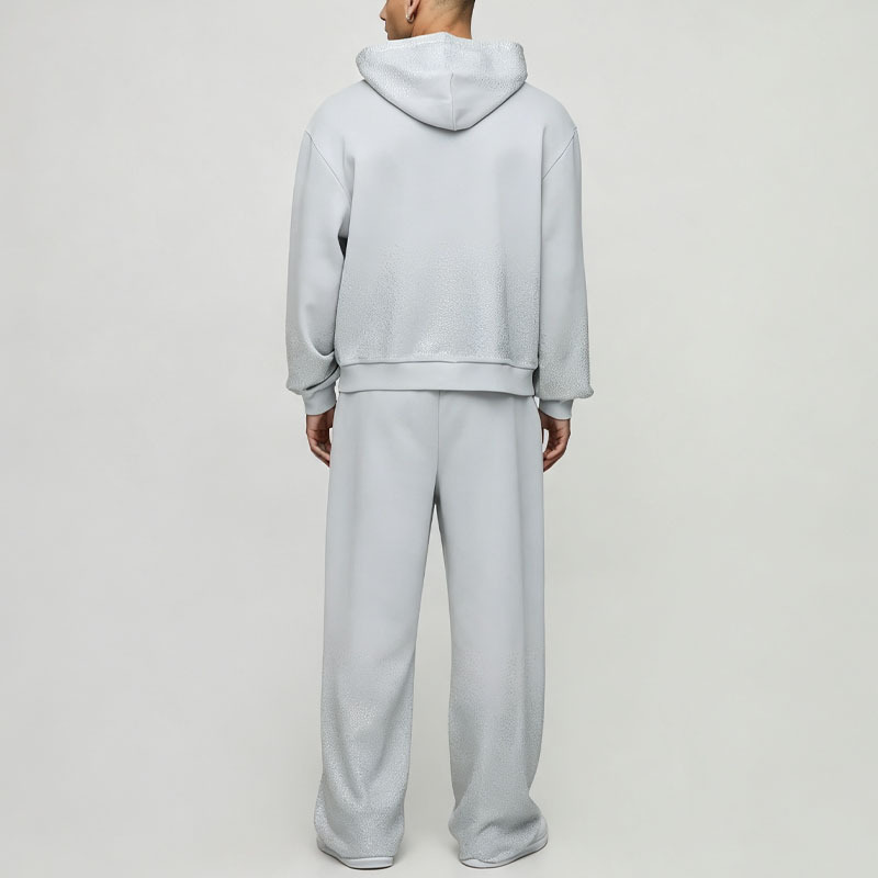 Custom Rhinestone French Terry Winter 2 Pieces Dropped Shoulder Boxy Fit Wide Leg Eco-friendly Hooded Streetwear Men's 100%