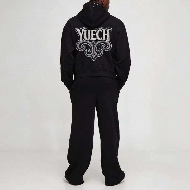 Custom Men Boxy Oversized Full Zip Hoodie Tracksuit 2 Piece Set 100% Cotton French Terry Heart Applique Embroidery Streetwear
