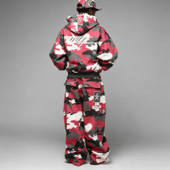 Custom Street Mens Camo Oversized Boxy Fit Full Zip Hoodie DTG Print Embroidery Cargo Pocket Rip Distress Lining Tracksuit