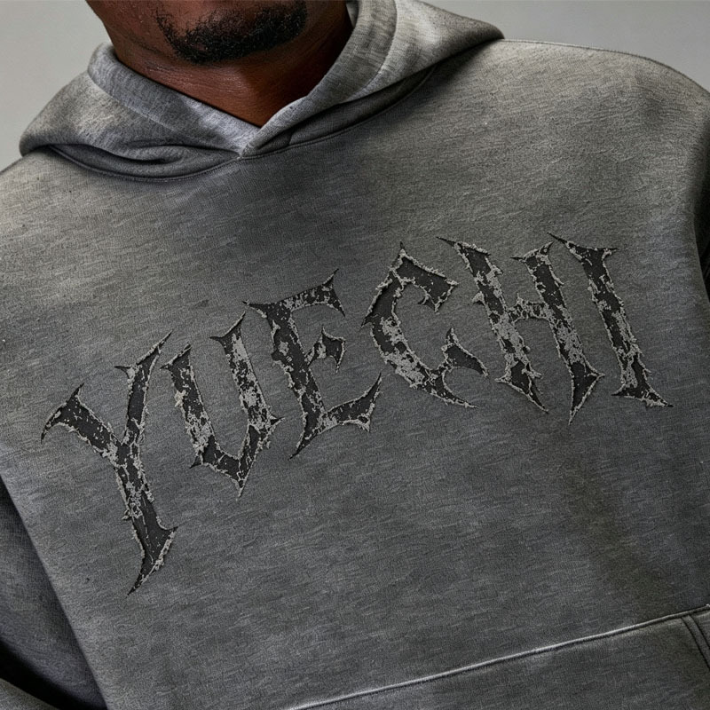 Custom Men's Oversized Fit Tracksuit Heavyweight 450 Gsm Fleece Distressed Cracked Spray Printing Graphic Cargo Baggy 2 Piece