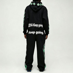 Custom Puff Printing Applique 2 Pieces Full Zip Boxy Fit Black Cotton Fleece Men's Heavyweight Winter Streetwear Tracksuit Set