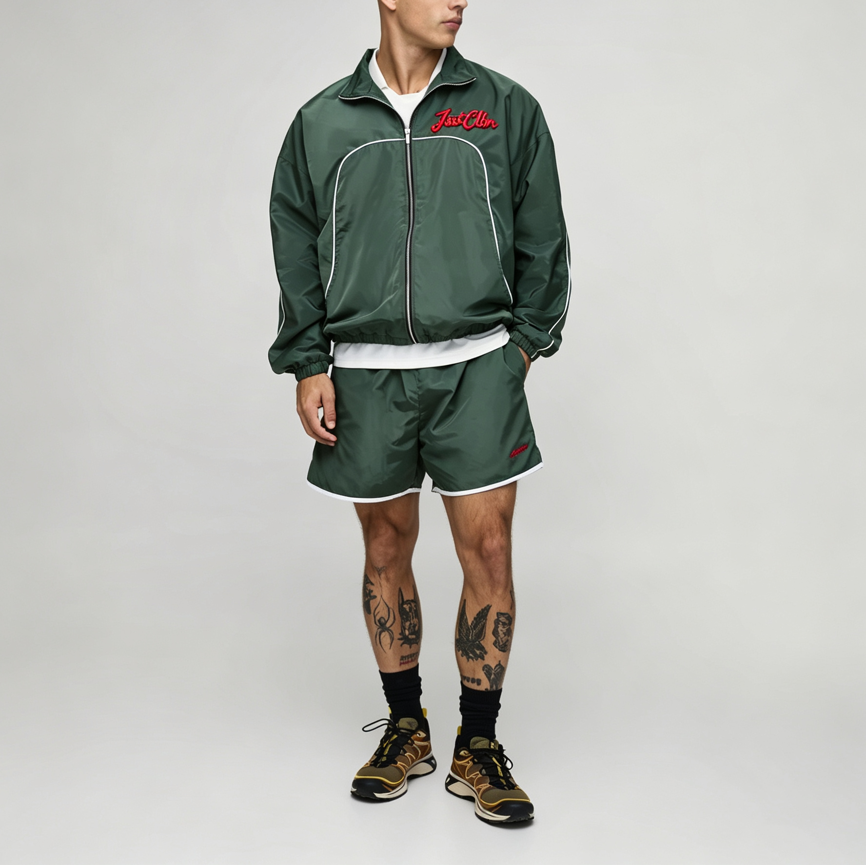 Custom Sets Embroidery Spliced Contrast Piping Full Zip 2 Pieces Windproof Nylon Shorts Jacket Set Men's Lightweight Tracksuit,Leading Custom Apparel Manufacturer | Your Trusted China Sourcing Partner | YC/YUECHI,Custom Embroidery Spliced Contrast Piping Full Zip 2 Pieces Windproof Nylon Jacket Shorts Set Men's Lightweight Tracksuit