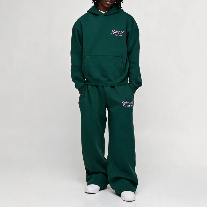 Custom Men Oversized Boxy Embroidered Hoodie Wide Leg Sweatpants Fleece Tracksuit 100% Cotton Two Piece Set Letter Streetwear