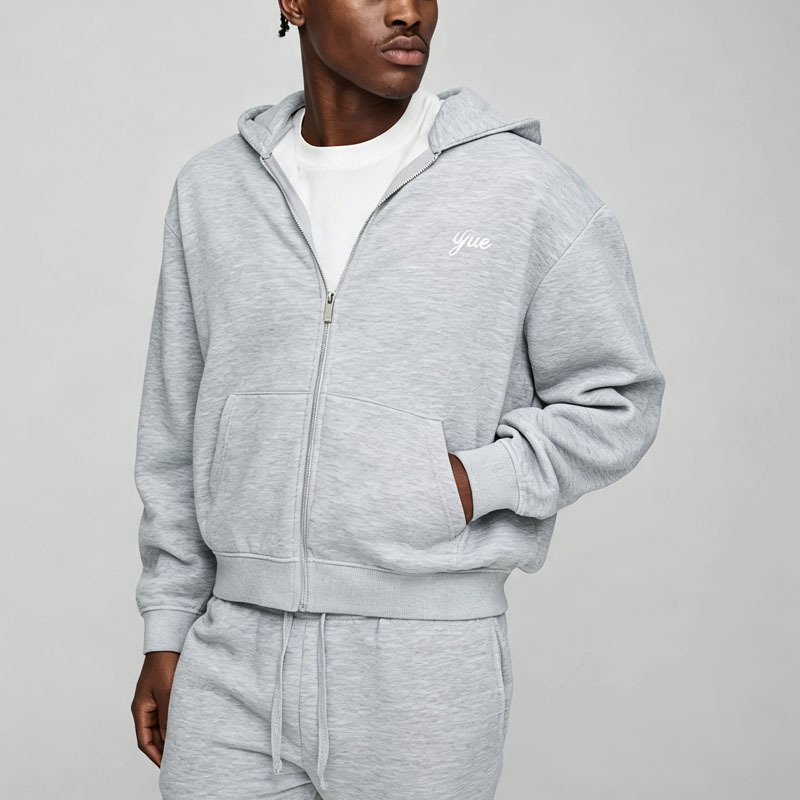 Custom Men's Winter Oversized Boxy Zip Hoodie Cargo Embroidered Letter Pattern Tracksuit 100% Cotton French Terry Athleisure 2