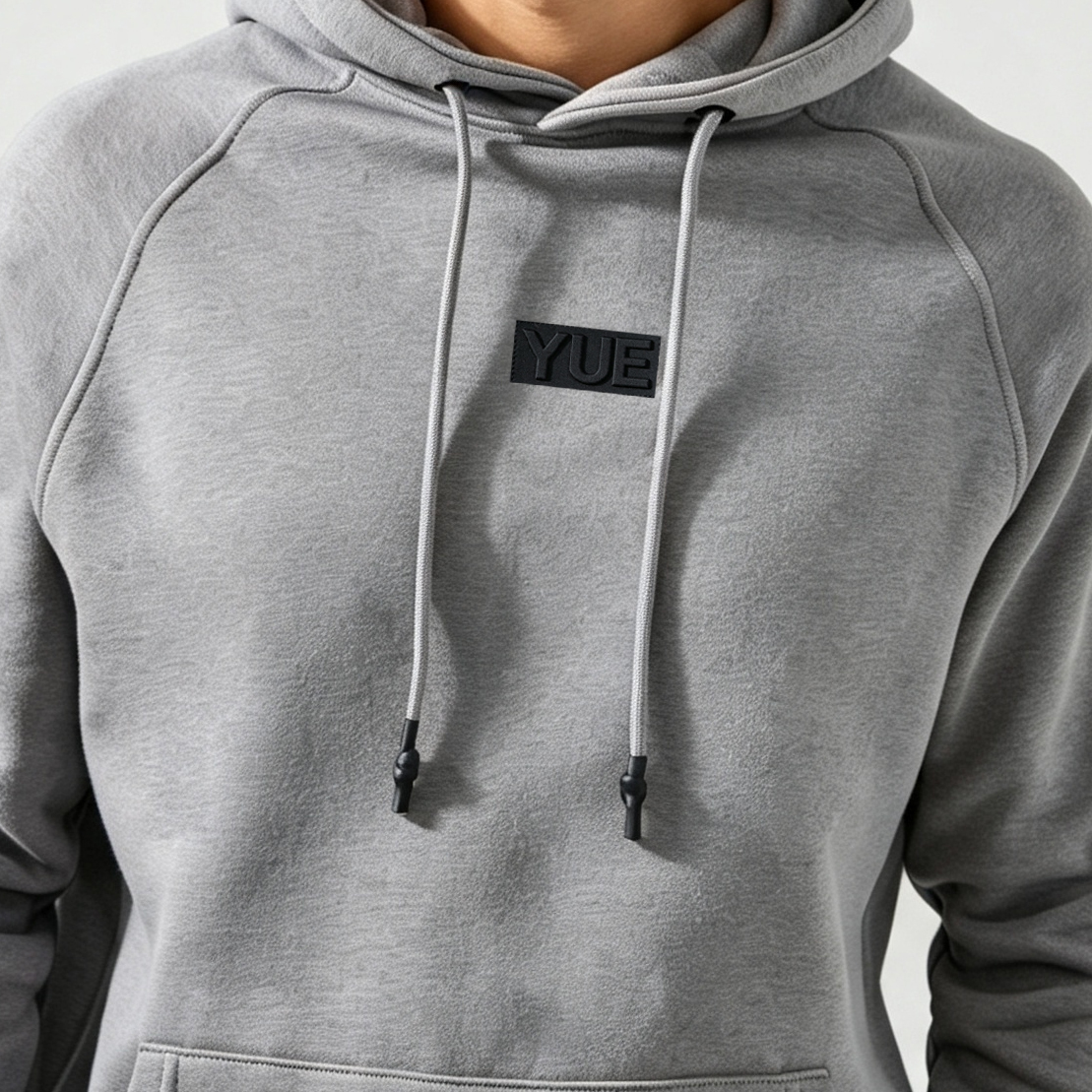 Custom Made Raglan Sleeve Patch Embroidery 2 Pieces Pullover Hoodie Knee Length Shorts Heather Grey Men's Urban Tracksuit Set
